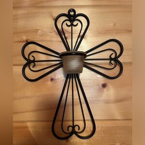 PartyLite Black Metal Wall Cross Votive Candle Holder